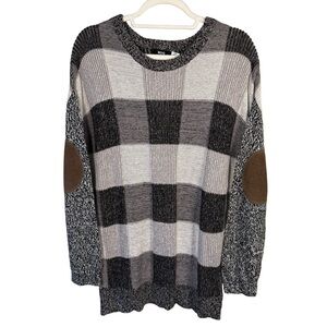 BDG Monochrome Plaid Sweater with Brown Elbow Accents Size S Classic Cozy Fall
